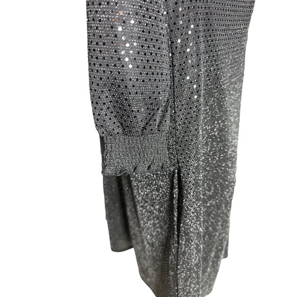 Nina Leonard Black Sequin Dress Smock Long Sleeve Pockets Lined Size Large - Picture 5 of 8